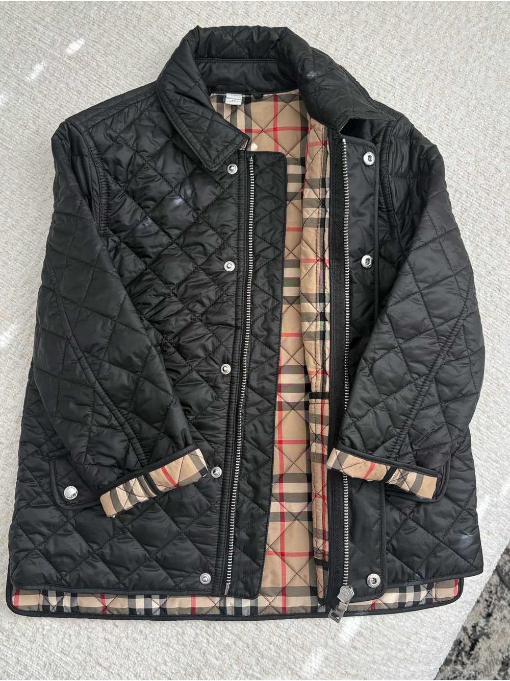 Burberry Black Quilted Jacket with Signature Check Interior